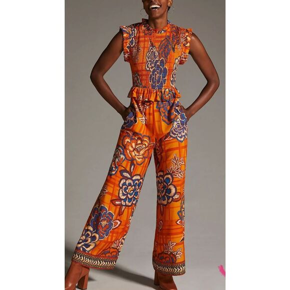 Nwt Farm Rio Smocked Wide-Leg Jumpsuit, Small $240 - Picture 1 of 6